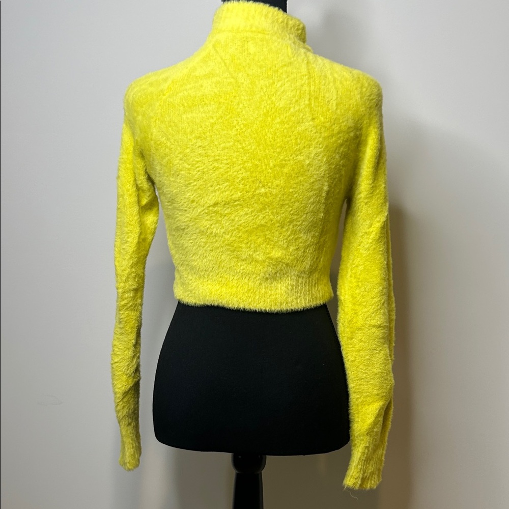 Urban Outfitters Neon Yellow Fuzzy Crop Sweater with Pink Deer Motif Kawaii Y2K - Picture 3 of 6